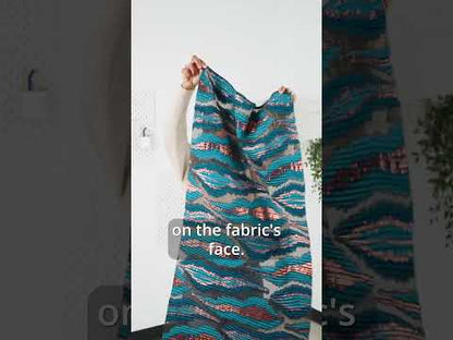 Metallic Black, Royal and Teal Abstract Islands Ribbed Burnout Luxury Brocade