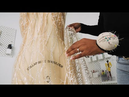Glitter Tulle - Mink and Silver Linear Geometry