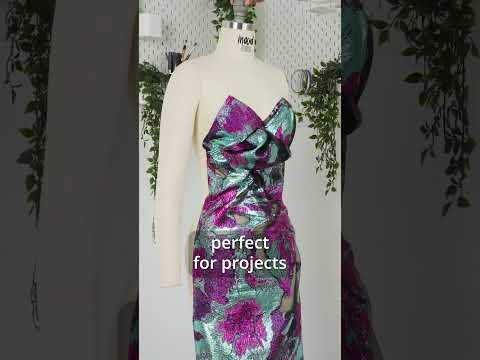 Metallic Aqua, Fuchsia and Navy Big Blooms and Leaves Luxury Burnout Brocade - Image 6 of 6