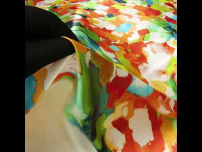 Silk Charmeuse Print 16MM, Made in Italy - Orange, Lime Green and Blue Painterly Abstract