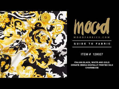 Mood Exclusive Italian Black, White and Gold Ornate Zebra Digitally Printed Silk Charmeuse
