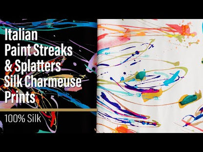 Silk Charmeuse Print - White and Rainbow Paint Streaks and Splatters - Made in Italy