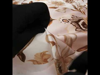 Polyester Satin - White, Beige and Brown Flower Vine Stripes - Mood Exclusive Fleur de Rocaille Print