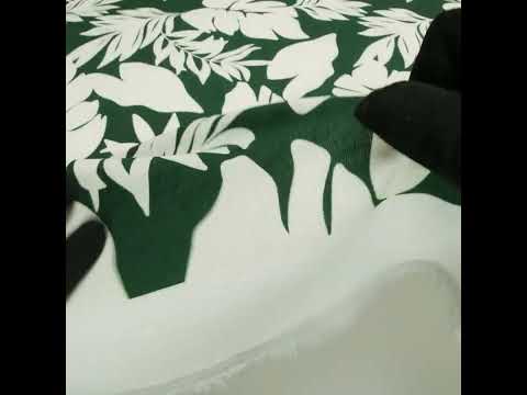 Linen and Rayon Woven - Pine Green and Ivory Leaf Silhouettes - Mood Exclusive Neutral Nature Print