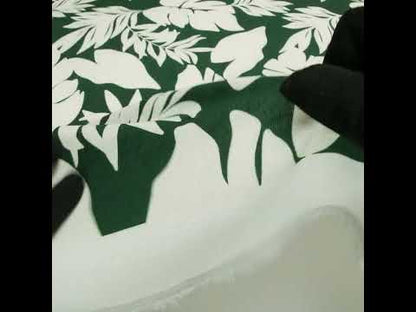 Linen and Rayon Woven - Pine Green and Ivory Leaf Silhouettes - Mood Exclusive Neutral Nature Print
