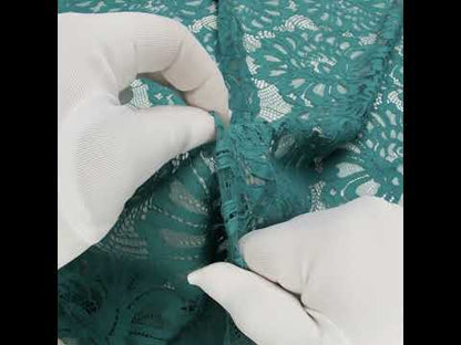 Corded Lace with Finished Scalloped Edges - Teal Bold Florals