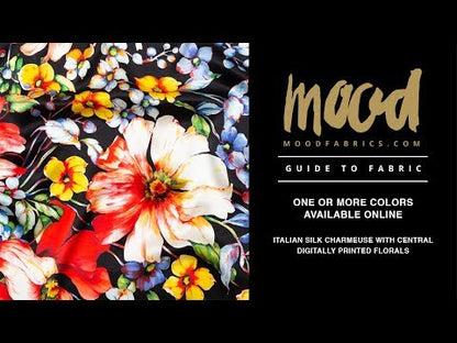 Mood Exclusive Italian Black Silk Charmeuse with Central Digitally Printed Florals
