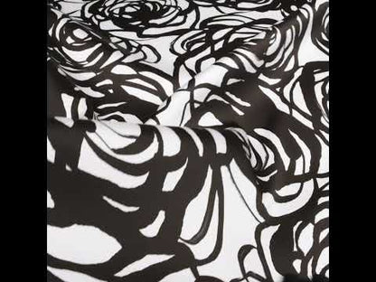 Polyester Mikado Twill Made in Italy - Black and White Ink Brush Roses