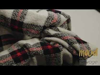 Famous Designer Cream, Black and Red Plaid Blended Wool Boucle Coating