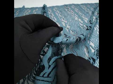 Cotton and Nylon Lace Panel with Finished Edges - Black and Midnight Blue Celtic Knotwork and Braids - Image 6 of 6