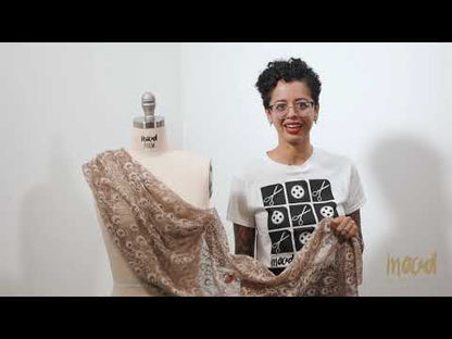 Taupe Peacock Feathers Corded Lace