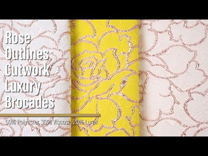 Rose Outlines Cutwork Luxury Brocade - Metallic Gold and Sunshine Yellow