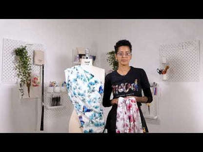 Organic Viscose Batiste - Blue and White Flowers and Birds