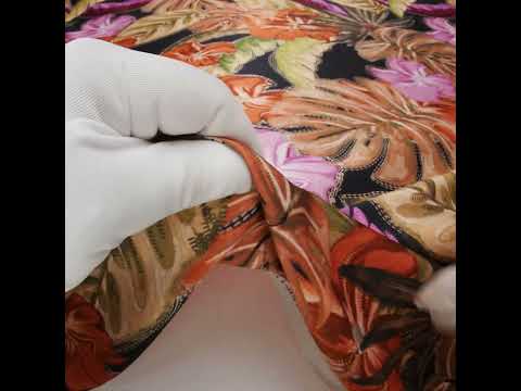 Polyester Satin - Beige, Green and Orange Tropical Leaves and Flowers with Stitching - Mood Exclusive Sunstitched Canopy Print - Image 6 of 6