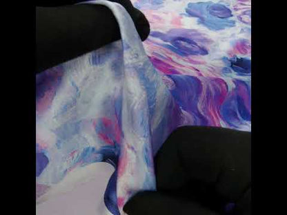 Silk Charmeuse Print 16MM, Made in Italy - Baby Pink, Light Blue and Periwinkle Painted Roses