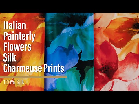 Silk Charmeuse Print 16MM, Made in Italy - Red, Pink and Fuchsia Purple Painterly Flowers