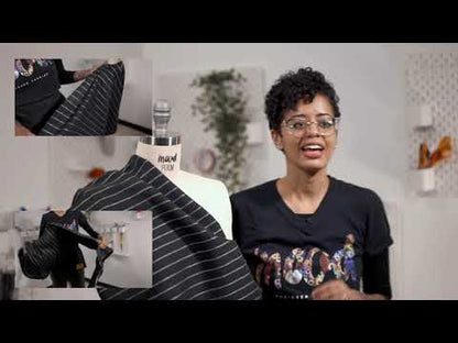 Stretch Linen - Metallic Silver and White Stripes on Indigo - Lindasol Collection