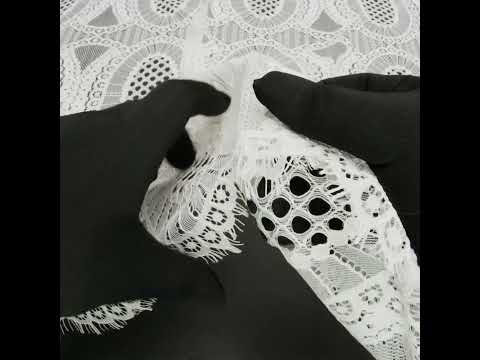 Corded Lace with Scalloped Fringe Edges - Ivory Geometric Lozenges - Image 6 of 6