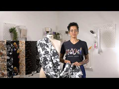 Stretch Polyester Crepe - Black and White Sketched Eyes - Ghosts and Family Legends Print - Mood Exclusive Crow Collection
