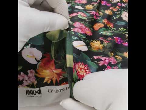 Rayon Challis - Black, Green and Orange Rainforest Flowers - Mood Exclusive Rainforest Reverie Print - Image 6 of 6