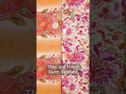 Linen and Rayon Woven - Orange and Pink Floral Paisley Stripe - Mood Exclusive Eos and Flora Print