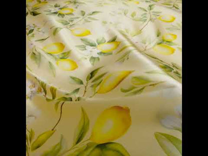 Silk Charmeuse Print 16MM, Made in Italy - Cream, Green and Yellow Blossoming Lemon Tree