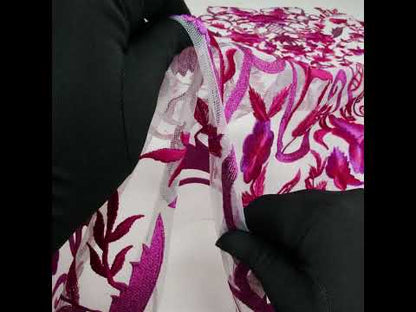 Embroidered Tulle Panel - Metallic Fuchsia Floral