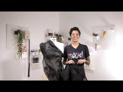 Metallic Black Floral Outlines Luxury Burnout Brocade