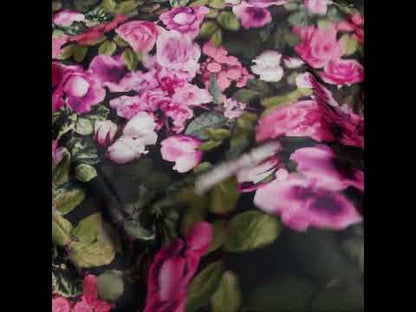 Polyester Satin - Pink, Green and Black Photorealistic Florals - Mood Exclusive Petals After Dark Print