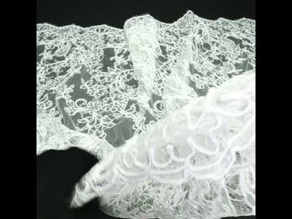 Corded Lace with Finished Edges - Off White Floral