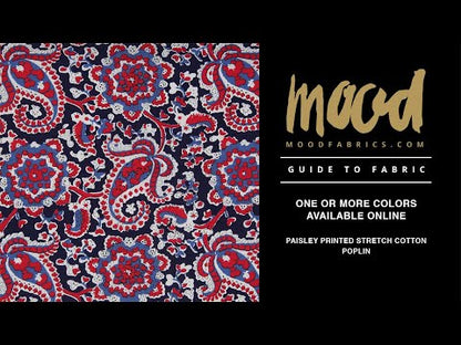 Navy/Red Paisley Printed Stretch Cotton Poplin
