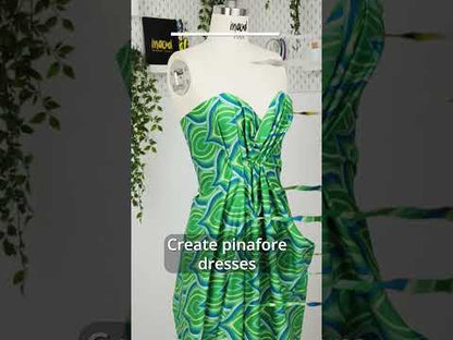 Stretch Cotton Sateen - Cream, Green and Orange Abstract - Gogh with the Flow Print - Mood Exclusive Marigold Collection