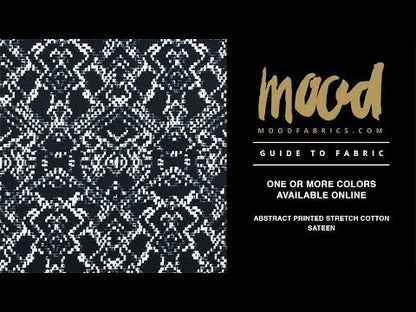 Black and Winter White Abstract Printed Stretch Cotton Sateen