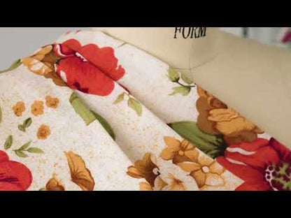 Cream, Cinnamon, and Green Floral Medium Weight Linen Woven