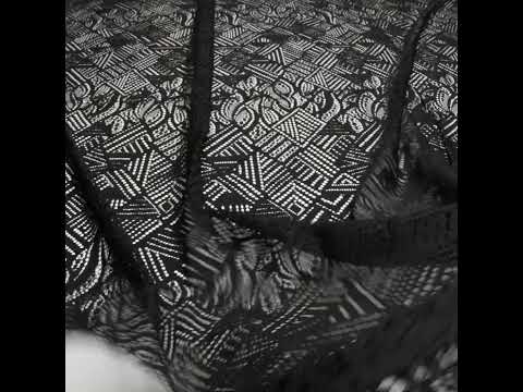 Raschel Lace with Organic Finished Edges - Black Geometry and Leaves
