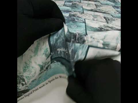 Brushed Cotton Woven - Blue and Gray Ocean Waves Collage - Mood Exclusive Currents & Cursive Print