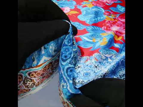 Silk Charmeuse Print 16MM, Made in Italy - Red, Blue and Gold Floral and Abstract Stripes - Image 6 of 6