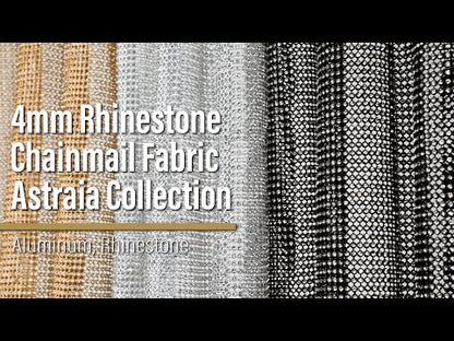 Rhinestone Aluminum Chainmail Fabric Panel, 4mm - Gold and Crystal - Astraia Collection