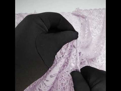 Metallic Re-Embroidered Lace Panel with Finished Edges - Iris Purple Floral Vines