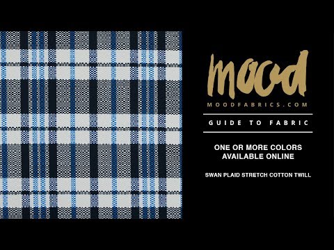 Dark Navy, Daffodil and White Swan Plaid Stretch Cotton Twill