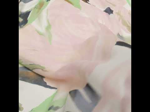 Polyester Georgette - Baby Pink, Lime Green and Navy Blue Painterly Flowers - Designer Deadstock - Image 6 of 6