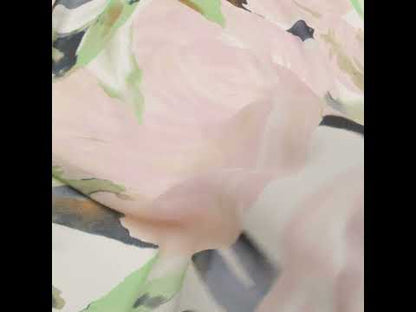 Polyester Georgette - Baby Pink, Lime Green and Navy Blue Painterly Flowers - Designer Deadstock