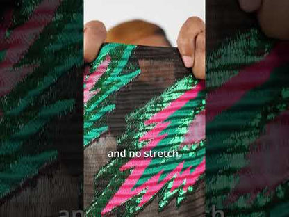 Metallic Green, Hot Pink and Black Exploding Stars Ribbed Luxury Burnout Brocade