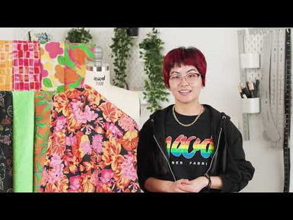 Stretch Cotton Sateen - Black, Pink and Yellow Floral - Tangerine Dreams Print - Mood Exclusive Citrus Collection