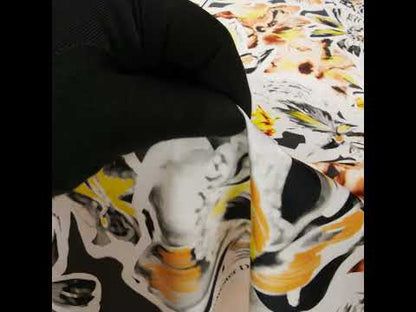 Polyester Satin - Black, White and Yellow Floral Negatives - Mood Exclusive Floral Exposure Print