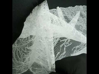 Delicate Chantilly Lace with Finished Edges - White Floral and Swirls