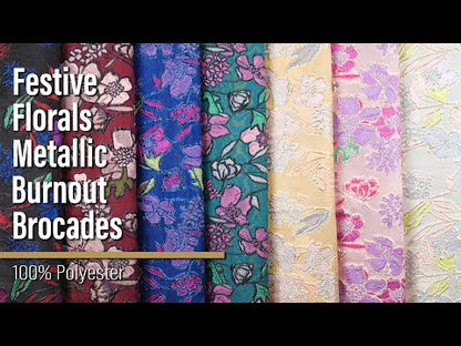 Metallic Burnout Brocade - Pink, Purple and Royal Blue Festive Florals