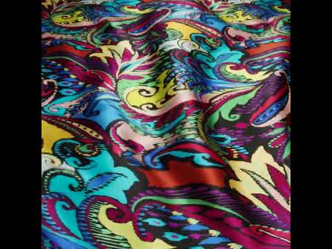 Silk Charmeuse Print 16MM, Made in Italy - Black, Turquoise and Berry Red Painterly Ikat Paisley - Image 5 of 5