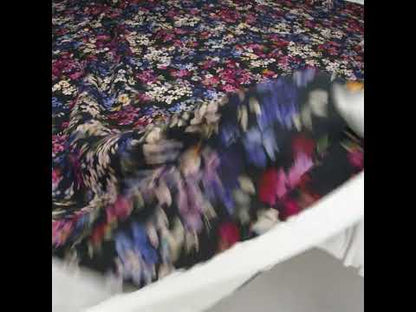 Cotton Crepe - Navy, Magenta and Indigo Little Watercolor Flowers - Mood Exclusive Sonnet for Summer Print