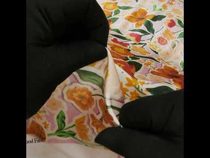 Polyester Satin - Pink, Green and Orange Flowers Collage - Mood Exclusive Clipped Botanicals Print